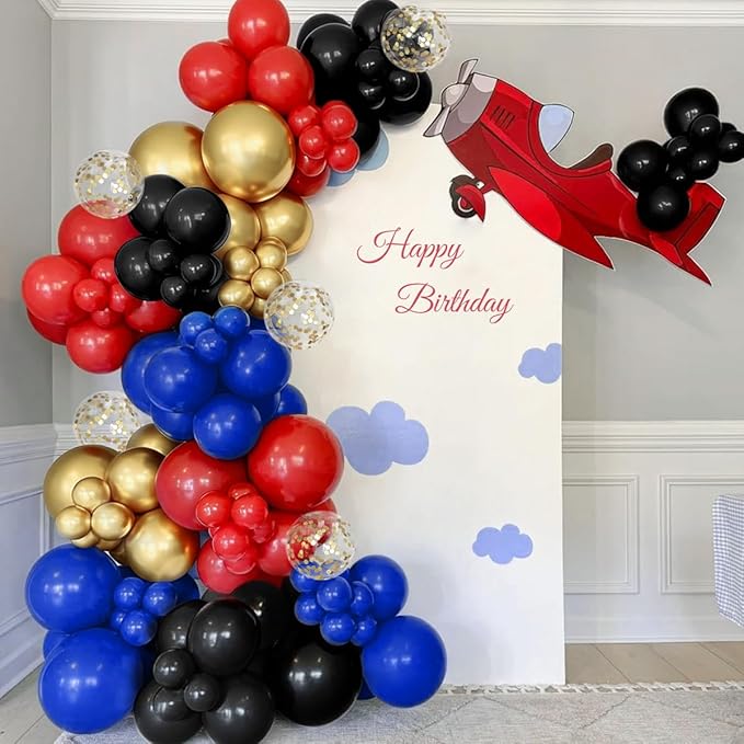 Red Black Blue Gold Balloons Garland Arch Kit, 167Pcs Latex Balloons Different Sizes 18 12 10 5 inch for Graduation Birthday Baby Shower Spider Theme Party Decorations