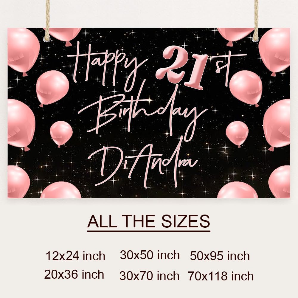 Generic Personalized Happy Birthday Banner, Customized With Name, Indoor And Outdoor Use, 12x24 inches, Color 2