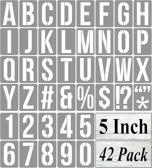 5 Inch Alphabet Letter Stencils for Painting - 42 Pack Letter and Number Stencil Templates with Signs for Painting on Wood, Reusable Numbers and Letters Stencils for Chalkboard Wood Signs & Wall Art