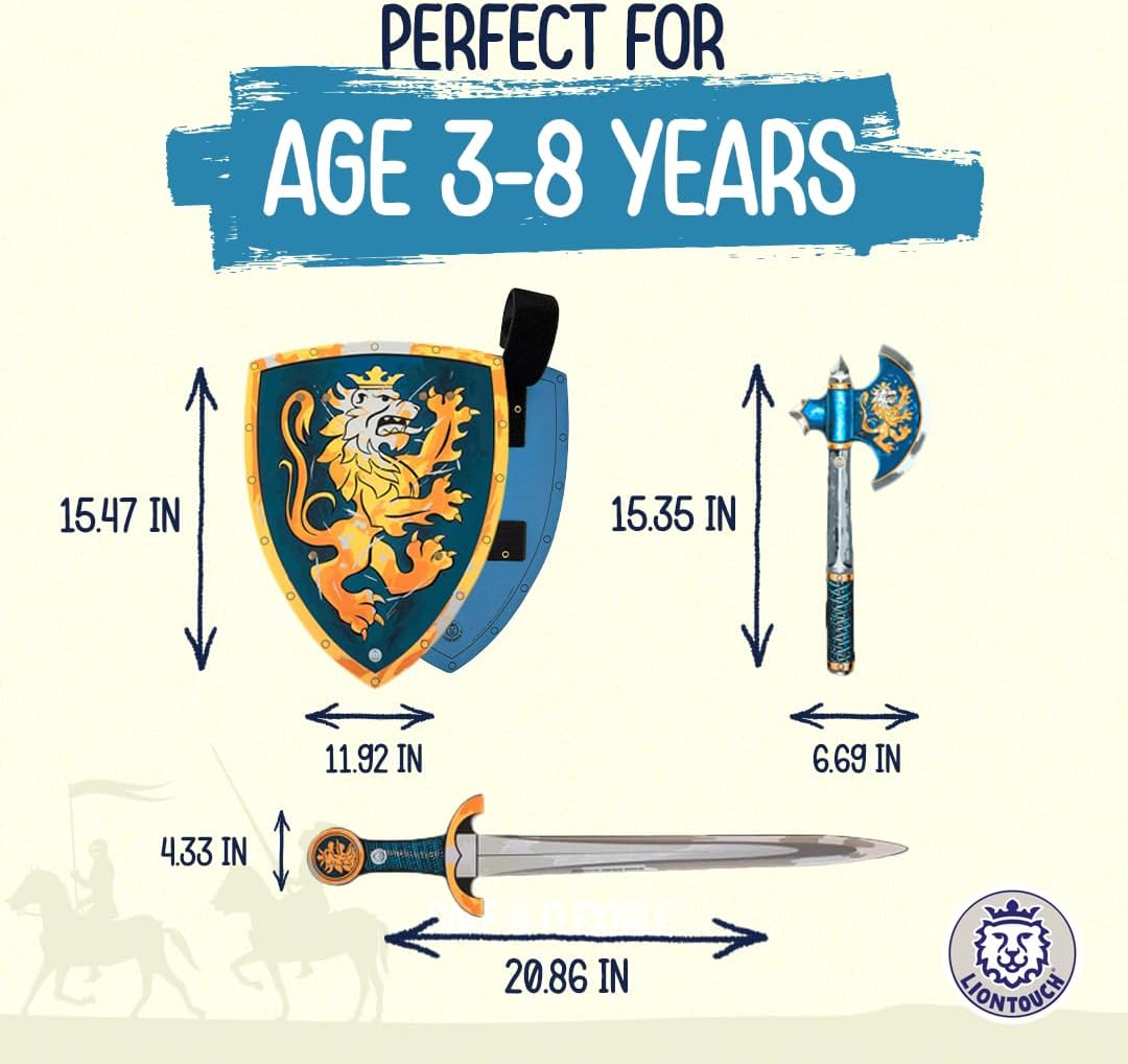 Liontouch - Noble Knight Foam Sword, Shield & Axe, Blue | Playfighting Set for Boys Aged 3-8 Years | Safe Medieval Toy Weapons & Battle Accessories | Pretend Play, Dress Up & Costumes for Kids