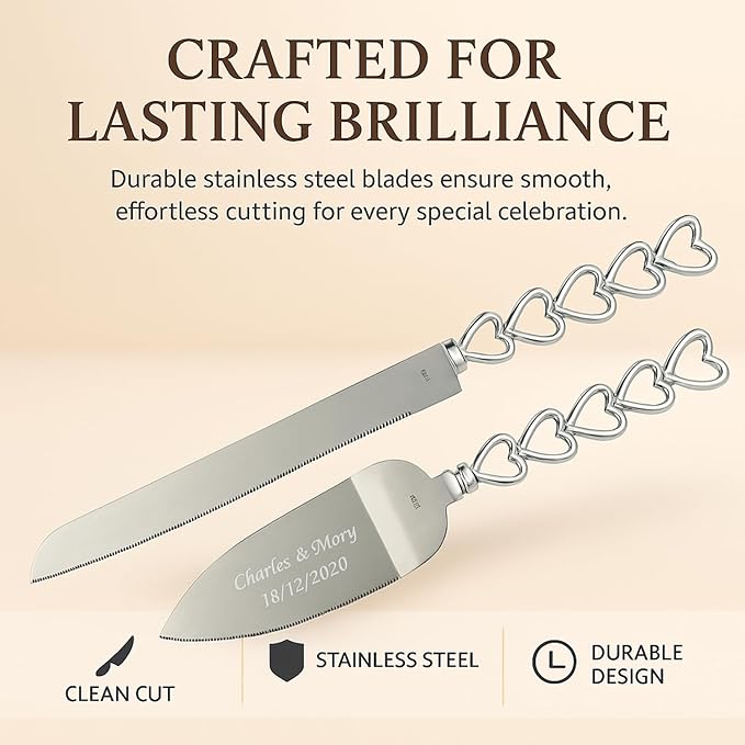 GIFTS INFINITY Personalized Wedding Cake Knife and Server Set with Engraving – Cake Cutting Utensil Set, Keepsake Gift for Wedding, Anniversary, Reception, Birthday & Other Occasions (HT-101)