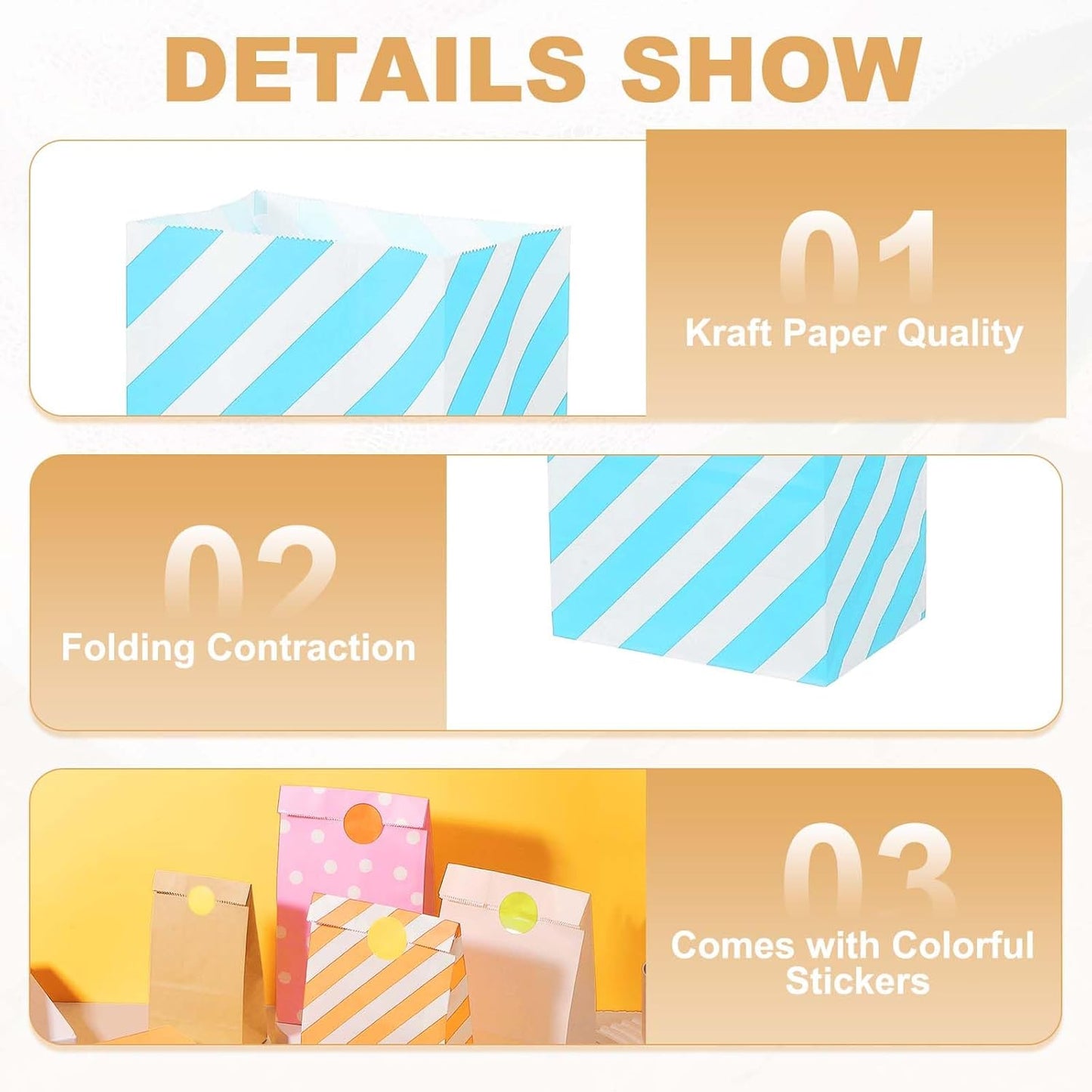 PATIKIL Party Favor Bag, 24 Pcs 5.1x3.1x9.4 Inch Medium Paper Candy Bags Gift Treat Celebration Halloween Goody Birthday Wedding Party with Stickers, Light Blue Twill