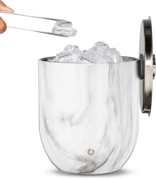 SNOWFOX Plus, Premium Vacuum Insulated Stainless Steel Ice Bucket with Lid/Scoop,Home Bar Accessories,Elegant Bartending Ice Buckets for Parties,Beautiful Outdoor Entertaining Supplies,3L, Marble