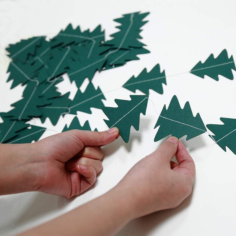 Cheerland Christmas Tree Garland Camping Decorations for Woodland Theme Baby Shower Birthday Party Decoration Xmas Hanging Nature Streamer Backdrop Green Pine Tree Garland Classroom Glamping Decor