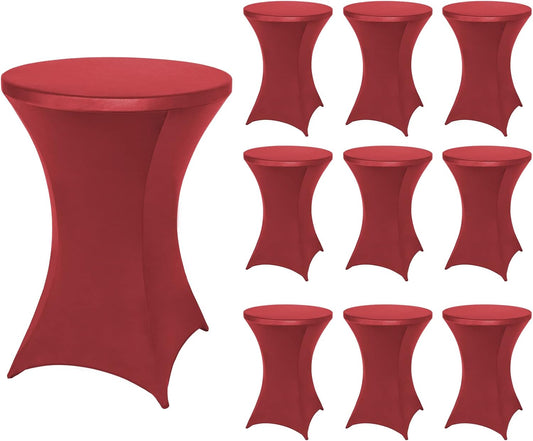 FestiCorp 10 Pack Spandex Cocktail Table Covers Fitted Clothes, Elastic Round Table Cover, Stretch Tablecloth for Party, Bar, Wedding, Birthday, Banquet, Red, 30"-32" Diameter x 40"-43" Height