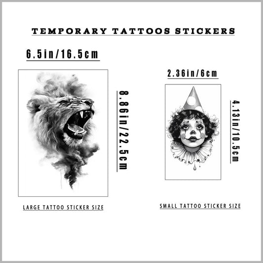 DONGZISHANGDIAN Temporary Tattoos | This set of 76 haunting tattoo stickers is perfect for Halloween, featuring dark elements and totems. For various parties and cosplay. Unisex, bold, trendsetting.