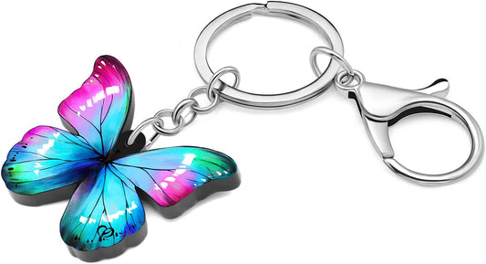BONSNY Morpho Menelaus Butterfly Key Chains for Women Car Purse Bag Rings Pendant Charms