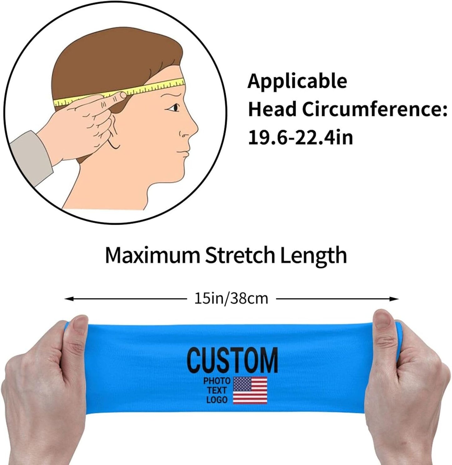 Custom Sports Headband Sweatband Bandana Add Your Photo Logo Text Number, Bulk Customized Unisex Sports Moisture Wicking Breathable Elastic