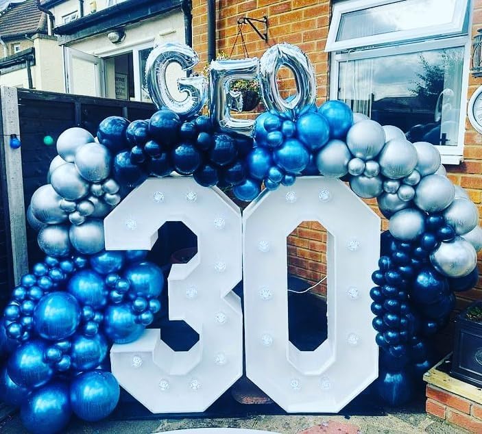 Paready Blue Silver Balloons Set, 60Pcs Metallic Navy Blue Balloons, 12 Inch Confetti Silver Pearl Dark Blue Latex Balloon for Graduations Boys Girls Birthday Baby Shower Party Decorations