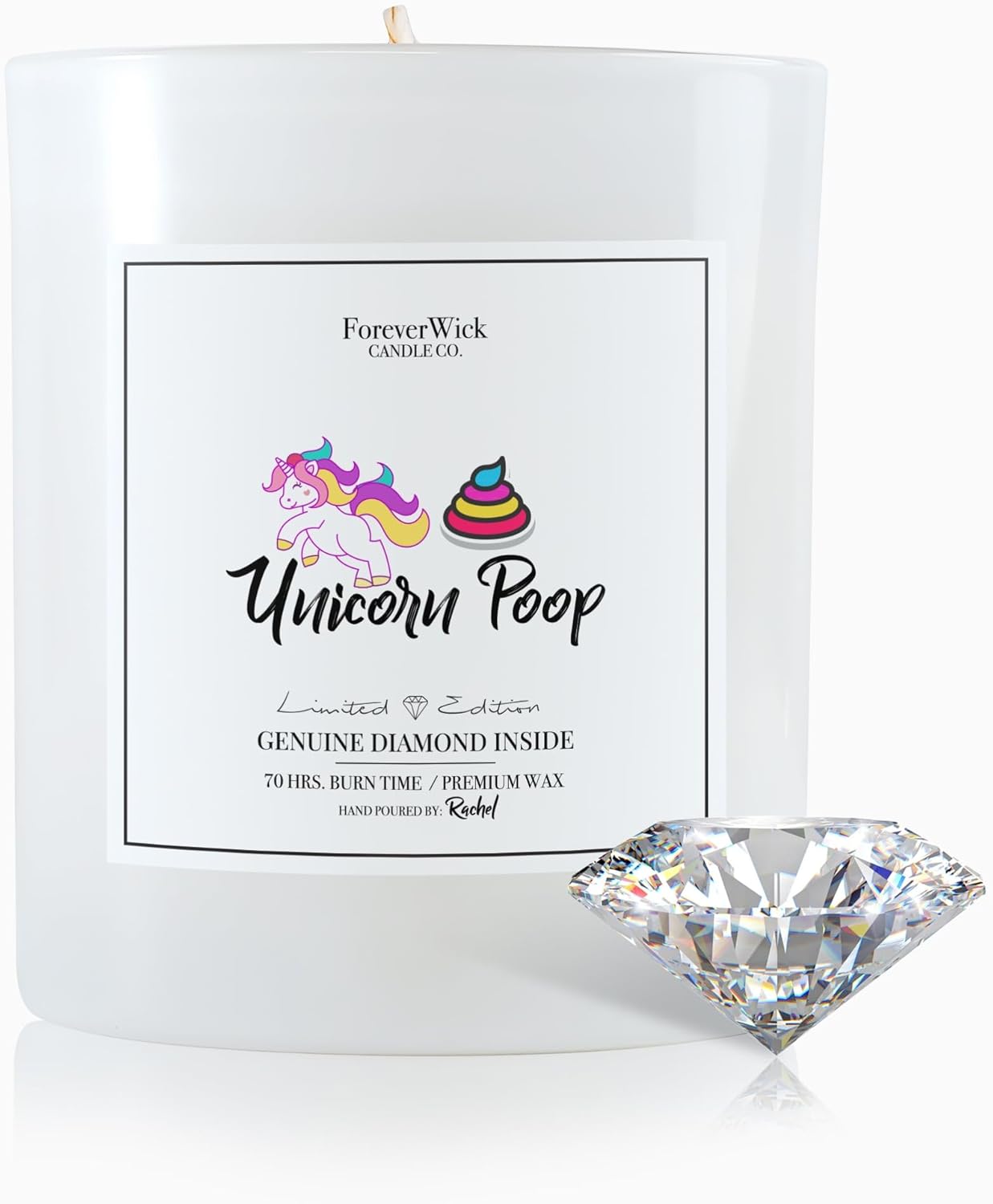 Unicorn Poop Cotton Candy Surprise Candle + Diamond Inside | Foreverwick Candles | Scented Soy Candles Gifts for Women Aromatherapy Candle | Birthday Candles All-Natural Organic Soy Candle 14oz | 70h