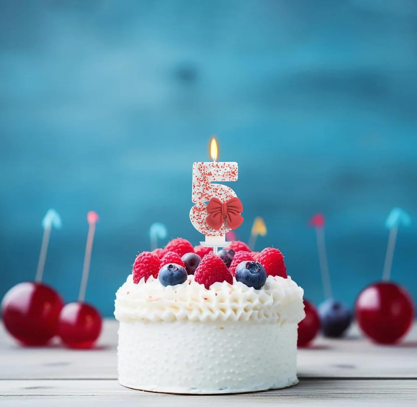 Birthday Candle for Cake, Red Bow Number Candles, 2.76 inch Cake Topper Decoration for Birthday Party (Number 5)