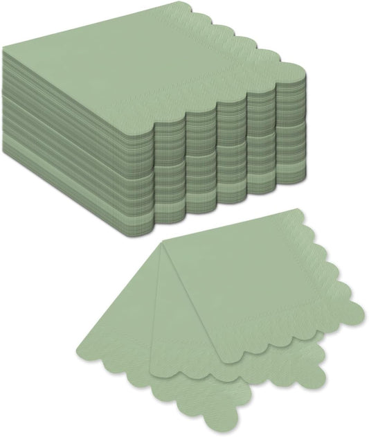 qiqee Reed Green Cocktail Dinner Napkins 5x5inch Disposable Beverage,Wedding, Birthday Party Dessert Wave Paper Napkins(120 Count)