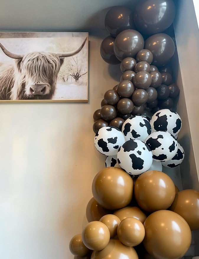 Brown Cow Print Balloons - 60Pcs Western Party Balloons, 12Inch Coffee Brown Beige Latex Balloons with Confetti for Cow Birthday, Baby Shower,Western Party, Farm Themed Cowboy Decor