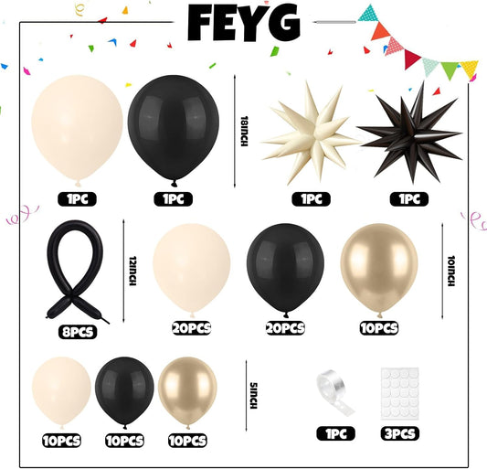 Black and White Balloon Arch Kit, Black Sand White Bow Balloons Graland Kit with Metalic Gold Star Balloons for Wedding Baby Shower Gender Reveal Graduation Birthday Decorations