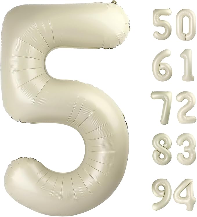 Cream 5 Balloon, Number Balloons 40 Inch, 5th Birthday Balloons Decorations, Cream Party Supplies, 5 Number Balloons, Number 5 Balloon