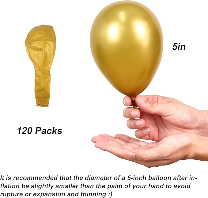 RUBFAC 120pcs Balloons for Birthday Baby Shower Graduation Anniversary Wedding Party Supplies Garland Arch Decoration,5 Inches,Gold