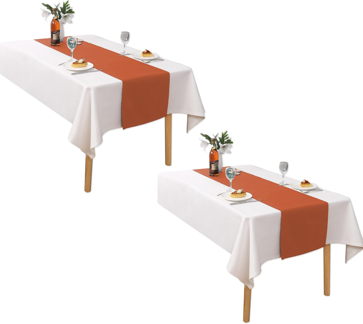 DUALIFE 2 PCS Fall Rust Cloth Table Runner for Wedding Rustic Wedding Party Bridal Shower Decorations Birthday Party Burnt Ochre Orange 14X108