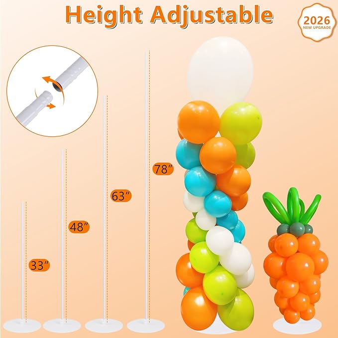 Balloon Stand Kit Set of 2, 7FT Metal Balloon Pillars Stand with Base, Reusable Balloon Columns for Birthday, Wedding, Baby Shower, Graduation Party Decorations