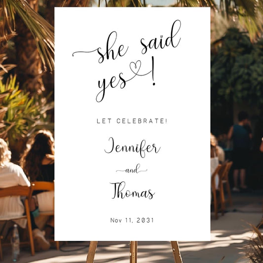 Personalized Engagement Welcome Sign – Minimalist Engagement Party Yard Sign – We’re Engaged Signs – Engagement Party Decorations for Couple - She Said Yes! (Version 3)