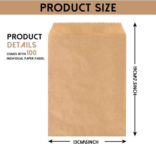 NICOHACU 100 Pack 5x7.5IN Brown Kraft Paper Bags, Mini Paper Bags, Gift Cards, Gift Candy, Cookies, Donuts, Party Favors, Sandwiches, Jewelry, Snack Bags, Flat Gift Bags, Envelopes,Tableware Bags