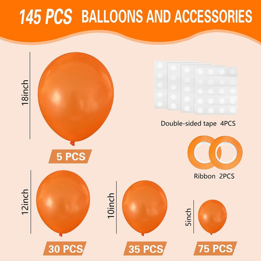 Orange Balloons 145pcs Different Sizes 18 12 10 5 Inch Arch Kit Garland for Thanksgiving Halloween Baby Shower Birthday Party Decorations