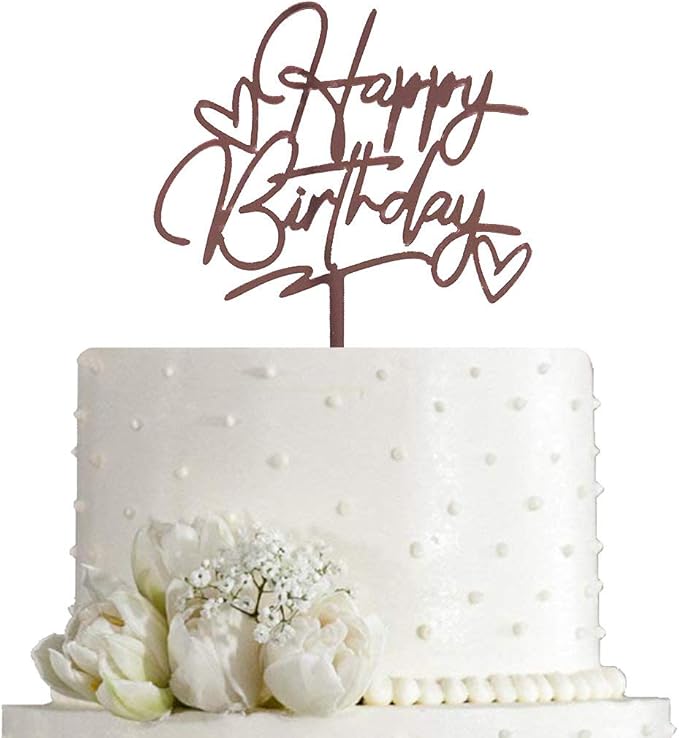 Happy Birthday Cake Topper - Birthday Party Decorations, Mirror Rose Gold Acrylic