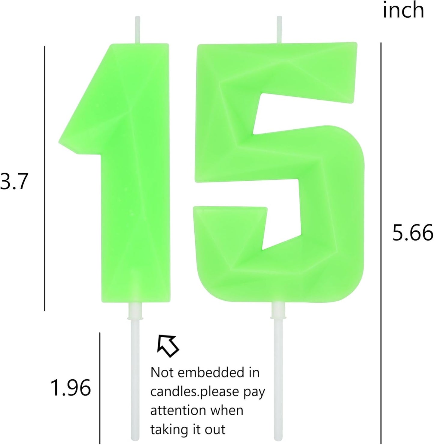 DERVENTA Large Birthday Candle Number 3D Luminous Green 3.7 inch Party Celebration Anniversary Decoration Cake Topper 1 Piece (Luminous Green Number 15)