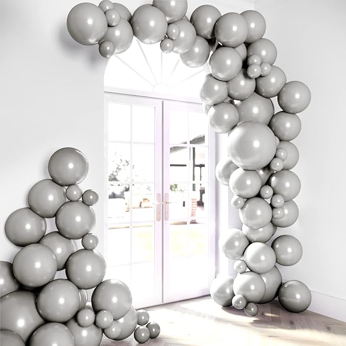 HOUSE OF PARTY Pastel Gray Balloons - Grey Balloon Garland, 5/12/18 Inch Grey Balloons Different Sizes Pack for Graduation Party, Wedding Décor, Birthday Party and Easter Decorations