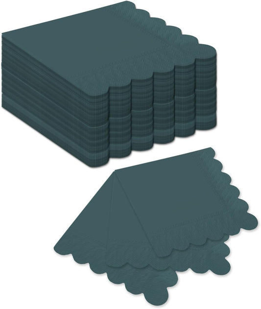 qiqee Dark Grayish Blue Cocktail Dinner Napkins 5x5inch Disposable Beverage,Wedding, Birthday Party Dessert Wave Paper Napkins(120 Count)