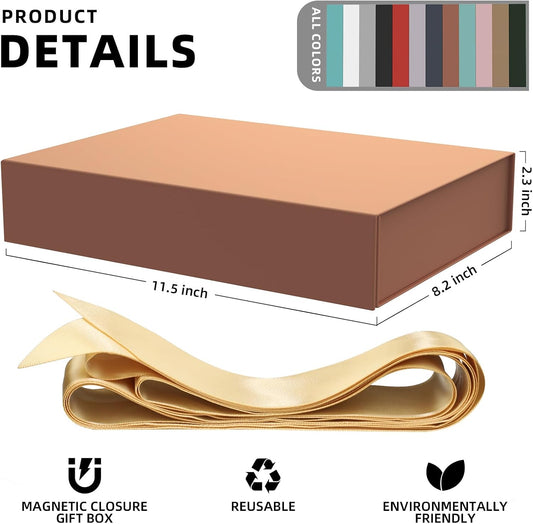 MOZRRO Gift Box 11.5 x 8.2 x 2.3 In Gift Boxes for Presents Magnetic Closure, Gift Boxes with Lids for Presents Birthday Luxury Jewelry T-shirts Gloves Scarves Books Clothes Gift Wrap - Rose Gold