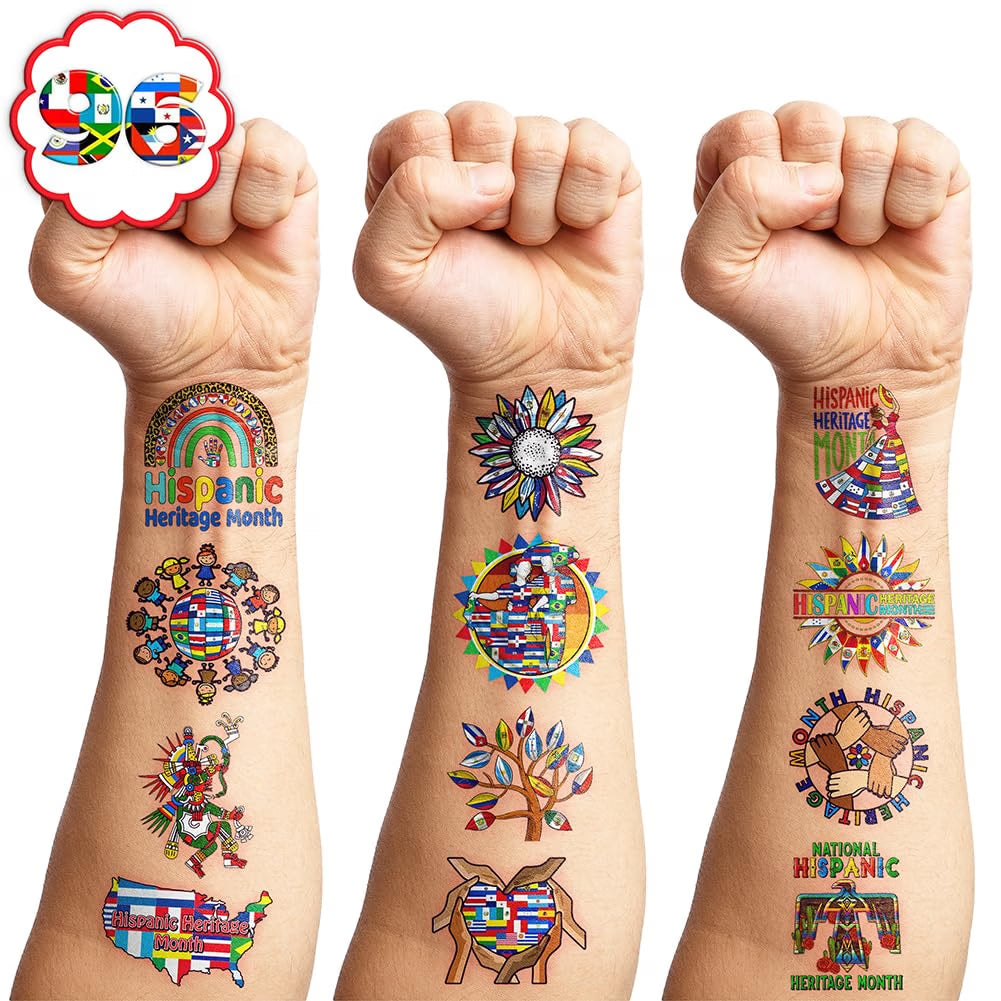 96-Piece Hispanic Heritage Month Temporary Tattoos
