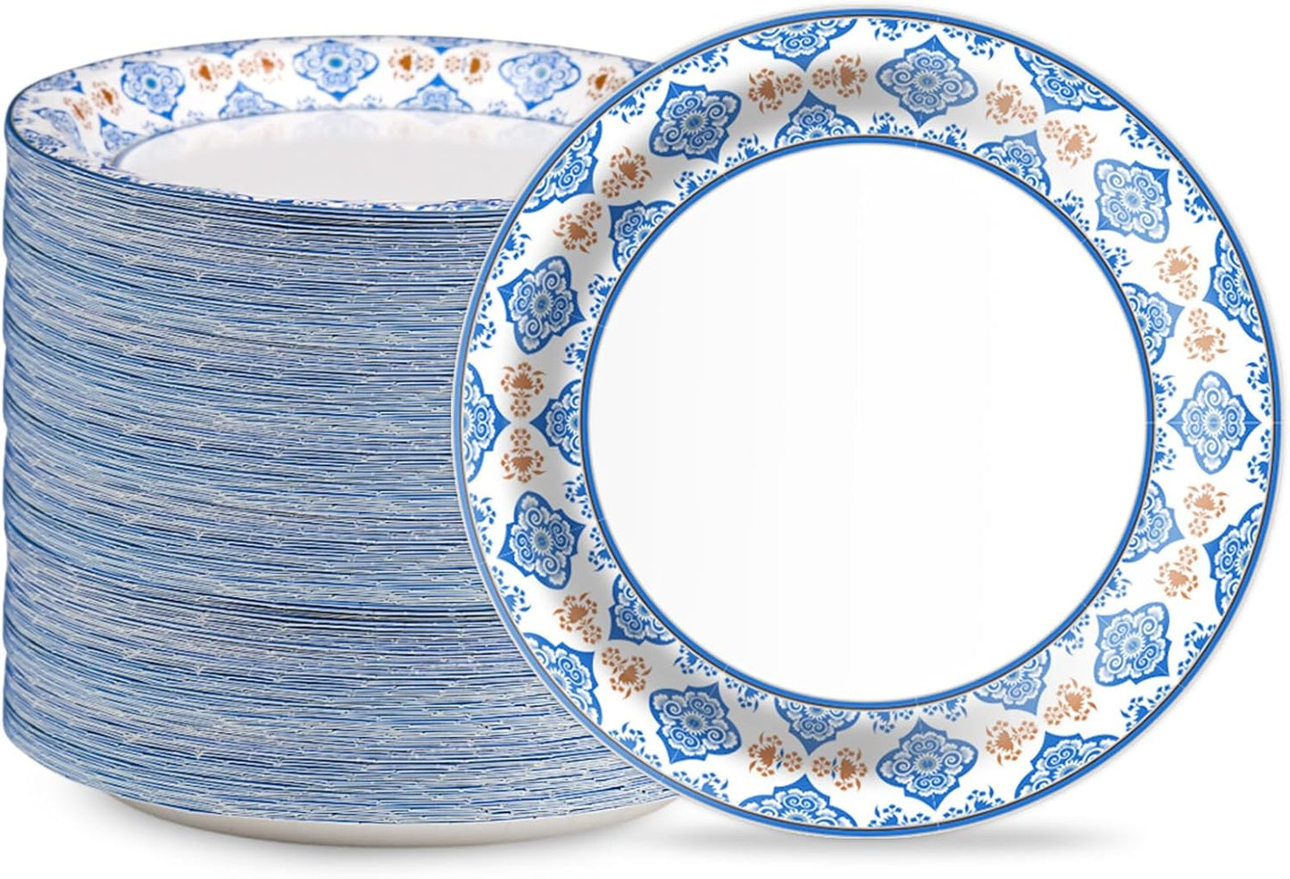10 Inch Blue Floral Paper Plates, 150pcs Large Disposable Plates, Heavy Duty Flower Plate Tableware for Party, Daily Use, Soak Food,Cut Food, Family Gathering, Dinner Time Birthday Wedding