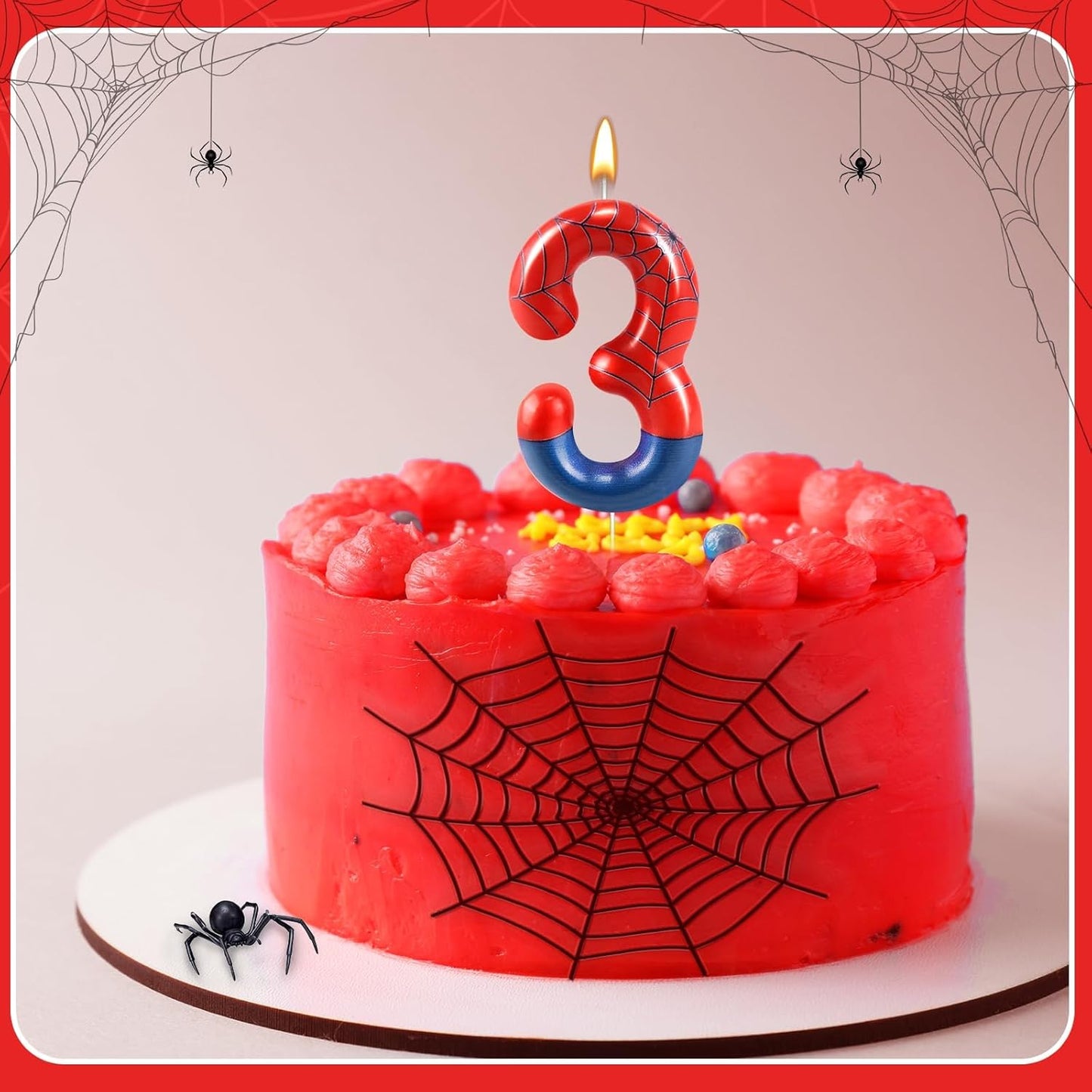 Spider Themed Birthday Candles Number 3 Candle Birthday Cake Candle Party Decoration Cake Topper for Spider Party Decoration Theme Party Supplies (Number 3)