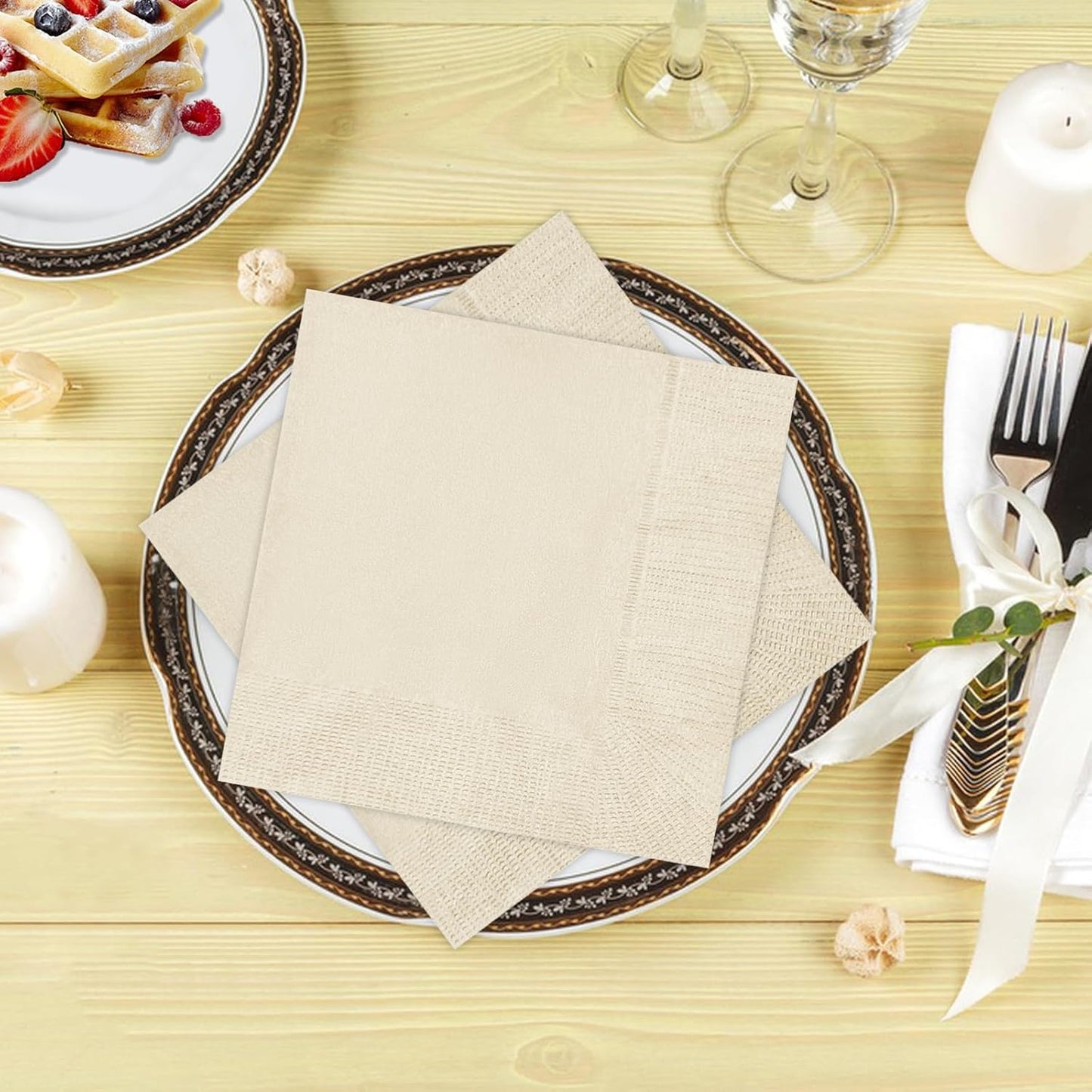 Cocktail Napkins - 600 Count 2-Ply Cream Napkins Disposable, 4.75 x 4.75 Inch Folded Paper Napkins Bulk Beverage Napkins for Dinner Wedding Bar Party and Everyday Use