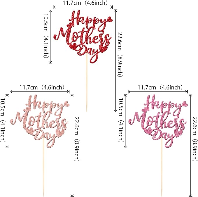 12 PCS Happy Mother's Day Centerpiece Sticks Double Sided Glitter Love Mother Best Mom Centerpieces for Happy Mother's Day Theme Table Flower Decorations Women Birthday Party Supplies Colorful