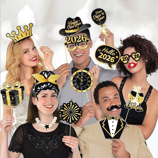 30 PCS New Year Photo Booth Props 2026 New Year Eve Photo Booth Props 2026 Happy New Year Decorations New Year’s Eve Party Supplies Favors for Pictures