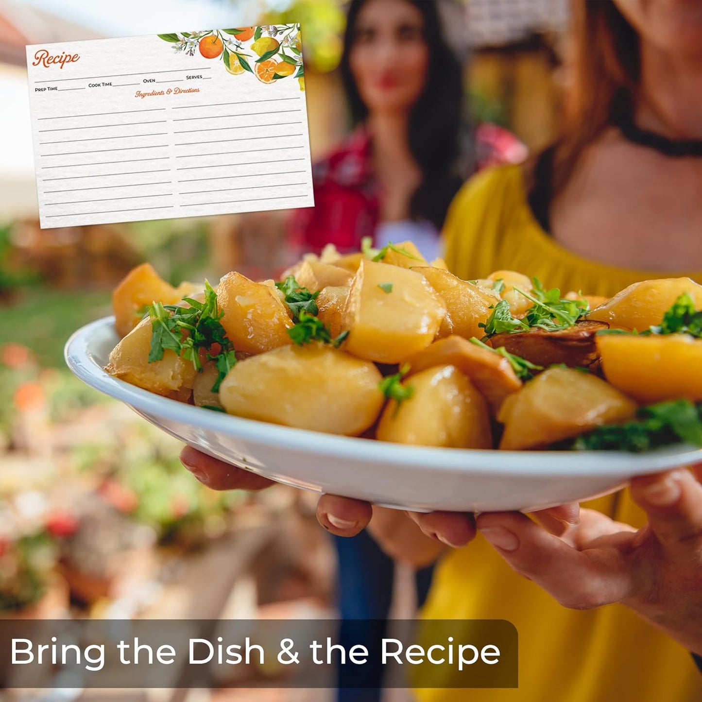 60 Pack | Recipe Cards 4x6 Double Sided | Orange & Lemon Design | Premium Durable | Easy to Write On | Blank Recipe Cards
