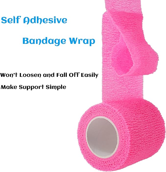 24 Pack Self Adhesive Bandage Wrap 2 Inch, Athletic Elastic Non Woven Cohesive Bandage for Sports, First Aid Medical, Wrist, Ankle Sprains, Swelling and Vet Wrap (Hot Pink)
