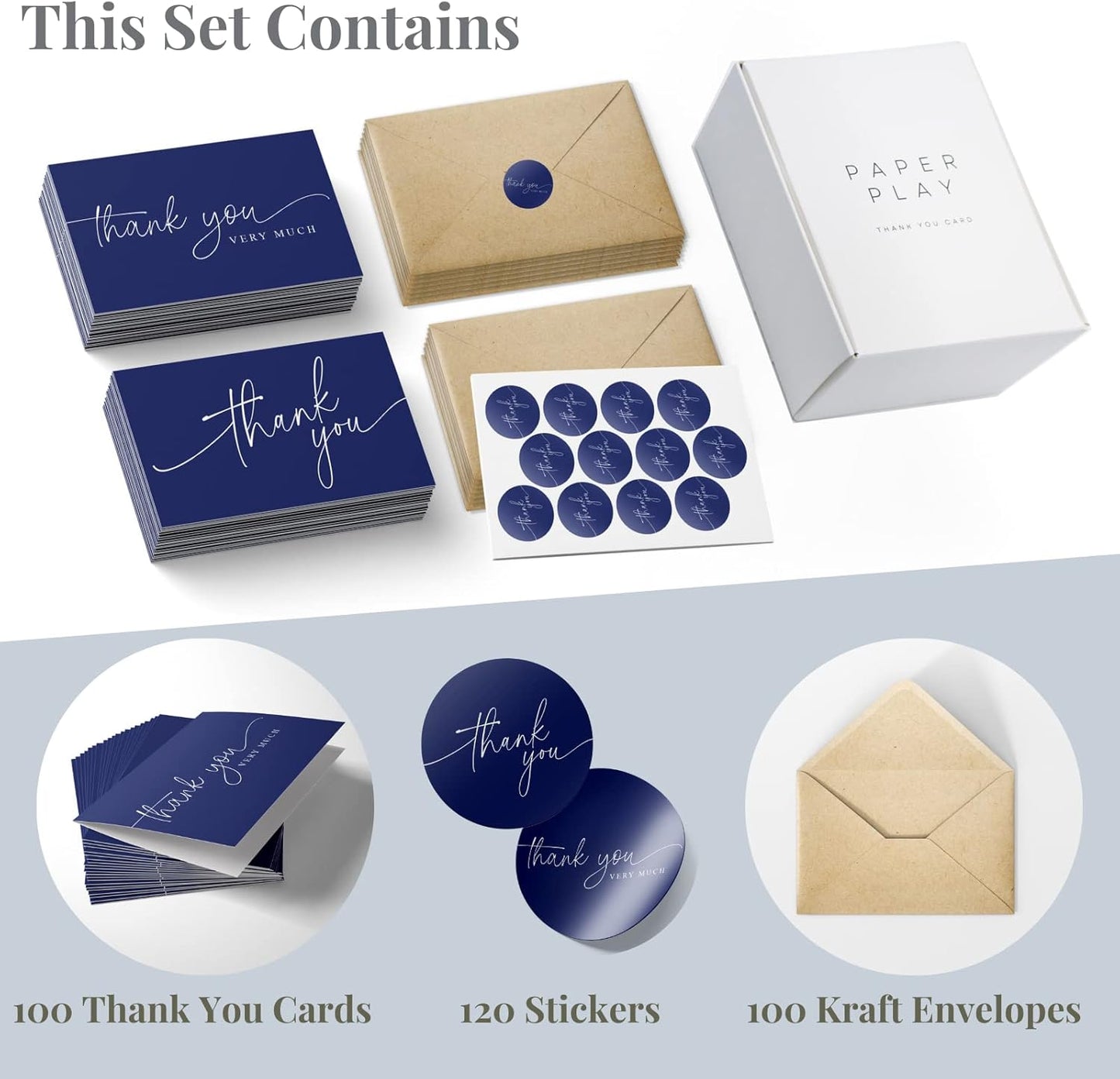 Thank You Cards | Bulk Greeting Cards | 100 Pack (Navy Blue)