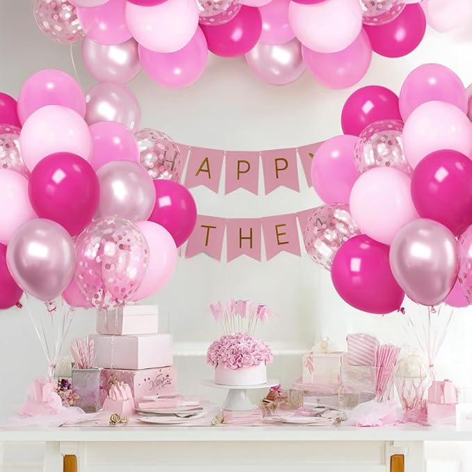 Zesliwy Pink Balloon Hot Pink Balloons Set, 50pcs 12inch Pastel Light Pink Metallic Pink Confetti Balloons for Princess Birthday Wedding Bridal Shower Valentine's Day party Decorations