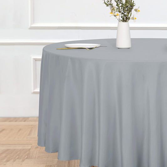 sancua Round Tablecloth - 120 Inch - Water Resistant Spill Proof Washable Polyester Table Cloth Decorative Fabric Table Cover for Dining Tables, Buffet Parties and Camping, Silver Grey