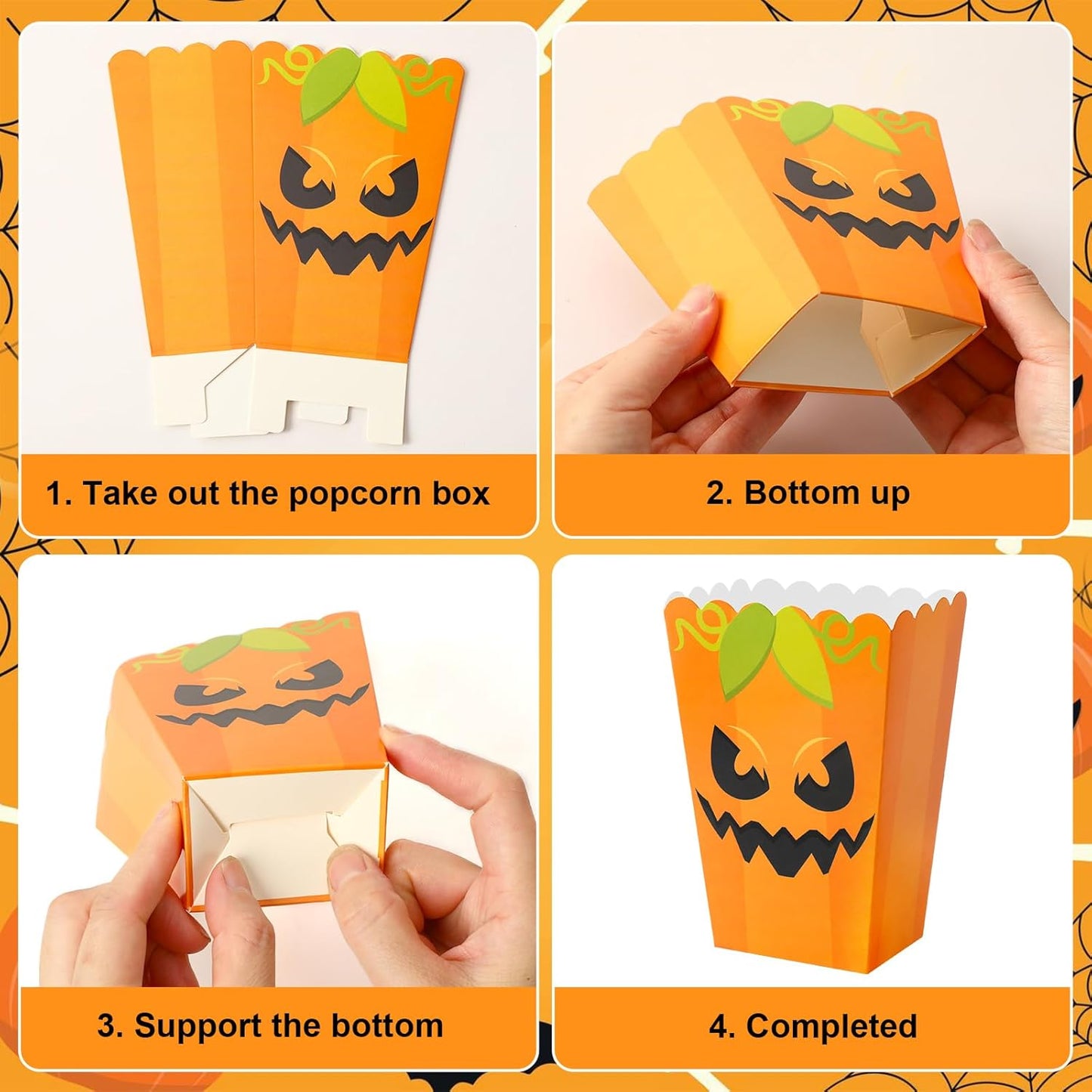 DECYOOL 24 Pcs Halloween Popcorn Boxes, 4 Designs Mini Halloween Popcorn Bags for Snacks Candy Cookies Party Favors