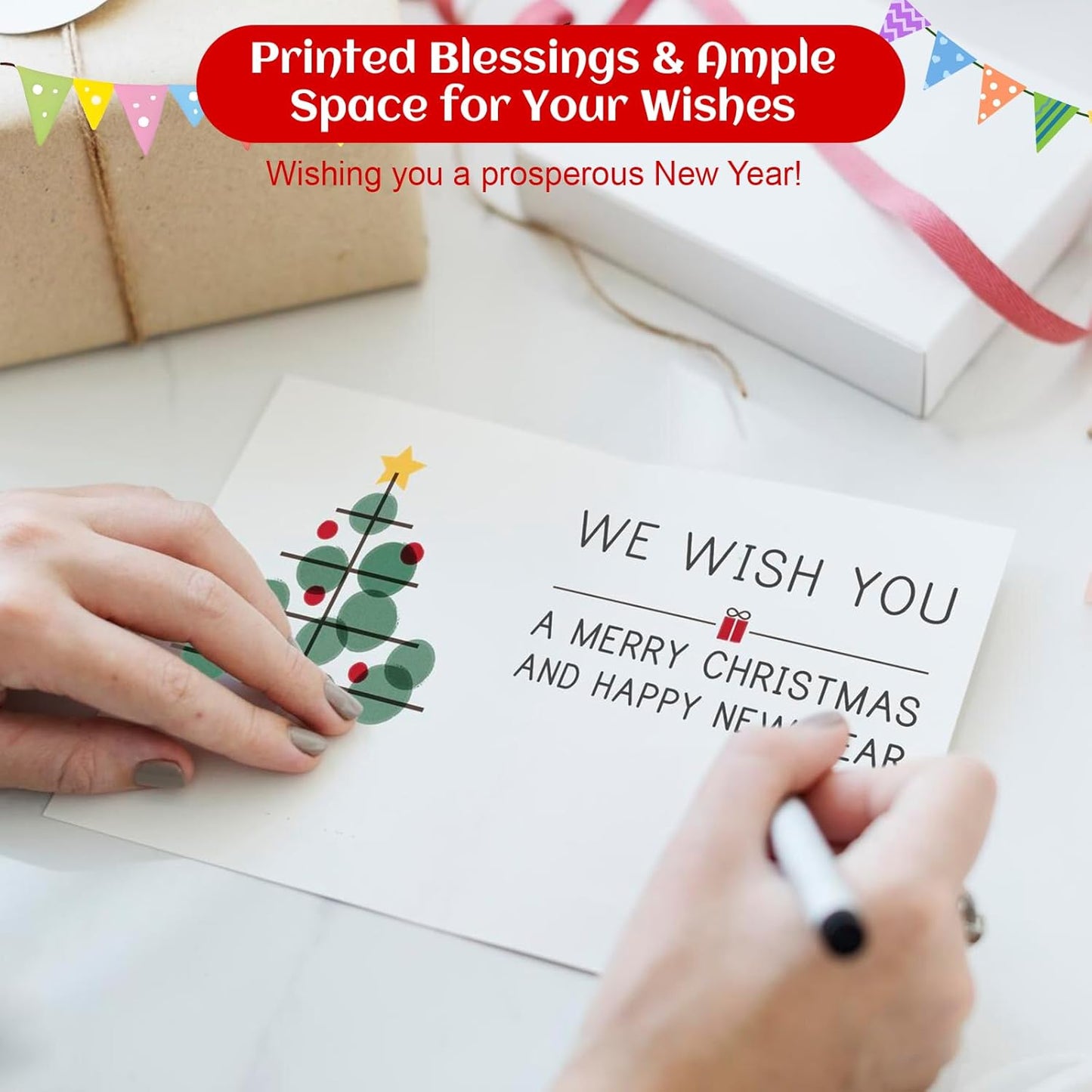 24 Pack Happy New Year Cards with Envelopes & Stickers - 5 * 7in Gold Foiled Happy New Year Greeting Cards 6 Design with Printed Message Inside for Family Friend Teacher Classmate