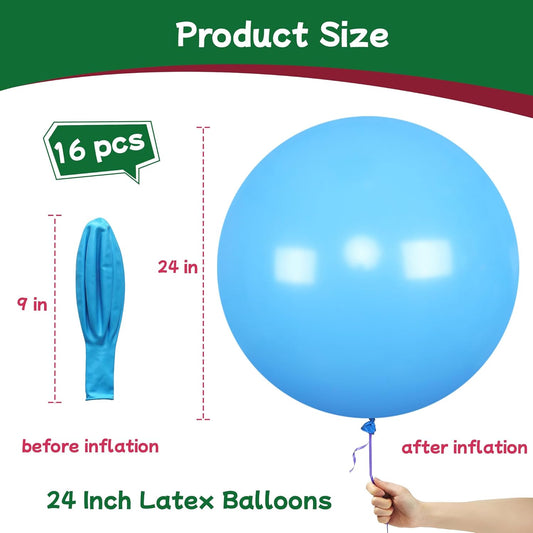 AZOWA 24 Inch Pink and Blue Balloons 16-Count Large Latex Round Balloons for Party Wedding Birthday Baby Shower Decoration (Pink and Blue, 16 Pcs)