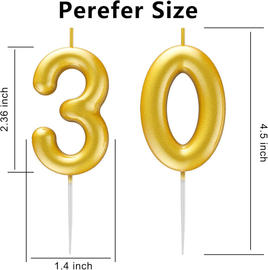 Gold Number 30 Candle Happy Birthday 3D Number Candles for Birthday Cake Party Decoration Wedding Anniversary Celebration Supplies