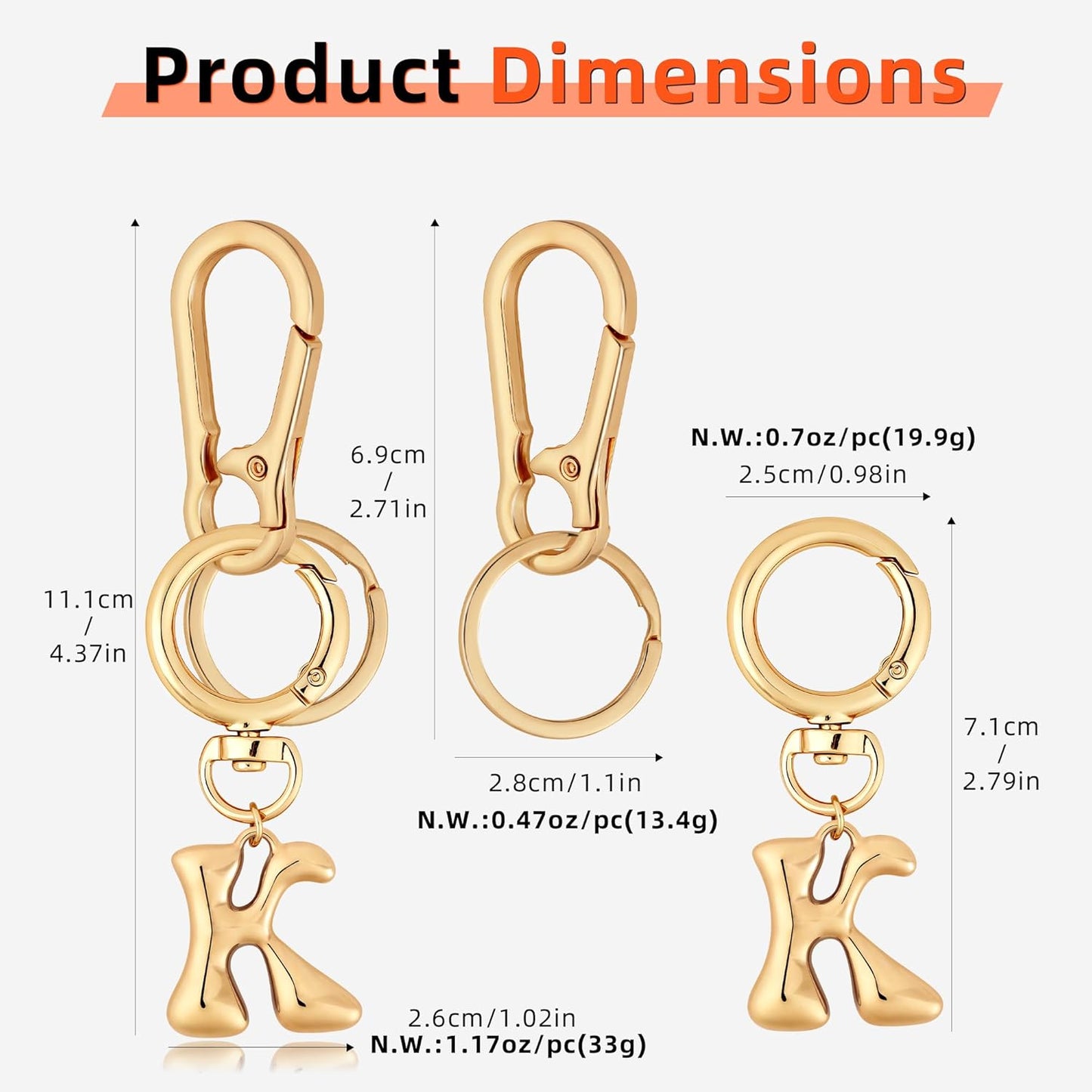 Gold Bubble Heart Initial Bag Charms for Handbags – Cute Initial Letter Keychain for Women, Purse Charms, Gold Gift