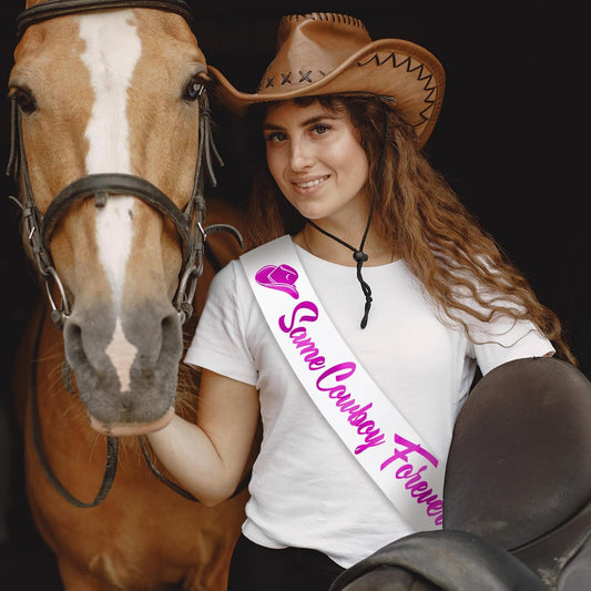 Same Cowboy Forever Sash with Purple Foil, White Funny Bride to be Sash for Western Cowgirl Bridal Shower Bachelorette Party Decorations, Last Rodeo, Getting Hitched, Country Theme Nash Bash Sash