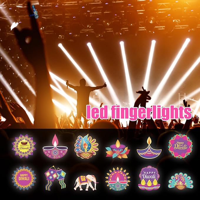 Tuanse 36 Pcs Diwali Finger Lights Gifts Bulk for Kids Glow in the Dark Finger Lights with Inspirational Scriptures Happy Diwali Decorations Indian Light Celebration Party Supplies Decorations