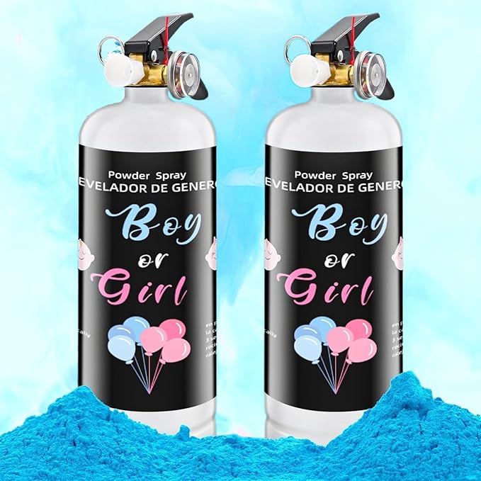 Gender Reveal Fire Extinguisher 2Pack Extinguishers for Baby Reveal Boy or Girl Giant Color Smoke Blue or Pink Powder for Party Decorations and Baby Shower