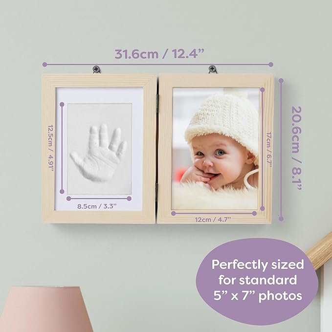 chuckle - Baby Hand & Foot Clay Print Photo Frame Keepsake Kit - Gift for Mothers Day, New Mum and Parents and Newborn Baby Shower Party and Nursery Room Decoration - Pine